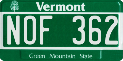 VT license plate NOF362