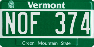 VT license plate NOF374