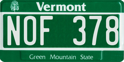 VT license plate NOF378