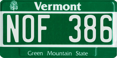VT license plate NOF386