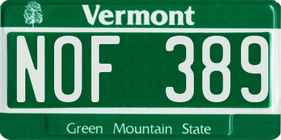 VT license plate NOF389