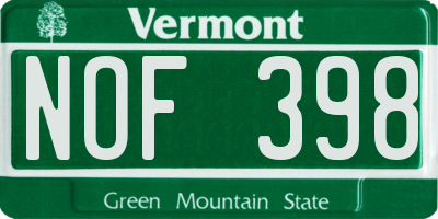 VT license plate NOF398