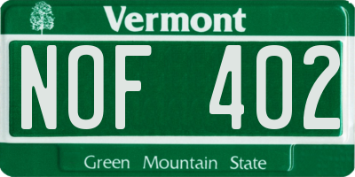 VT license plate NOF402