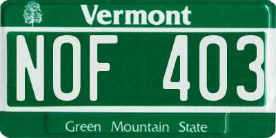 VT license plate NOF403
