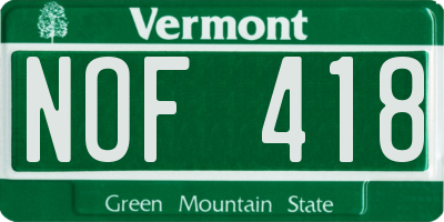 VT license plate NOF418