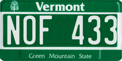 VT license plate NOF433