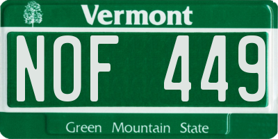 VT license plate NOF449
