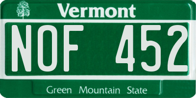 VT license plate NOF452