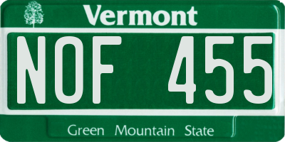 VT license plate NOF455