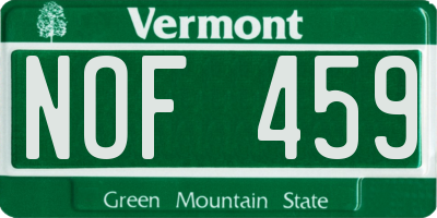 VT license plate NOF459
