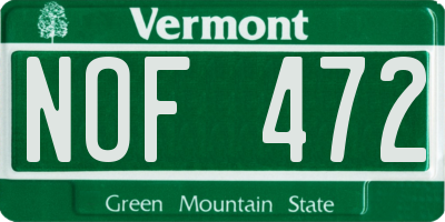 VT license plate NOF472
