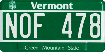 VT license plate NOF478