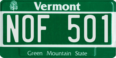 VT license plate NOF501