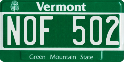 VT license plate NOF502