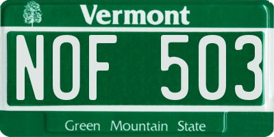 VT license plate NOF503