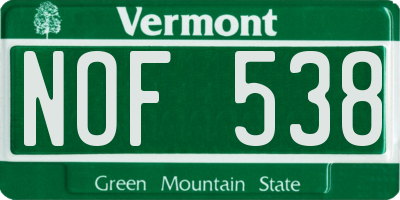 VT license plate NOF538