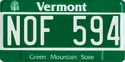 VT license plate NOF594