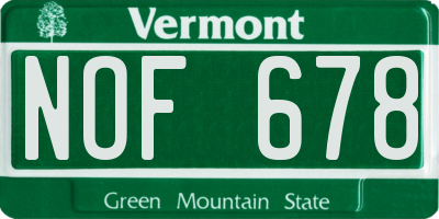 VT license plate NOF678