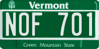 VT license plate NOF701