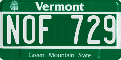 VT license plate NOF729
