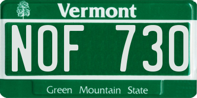 VT license plate NOF730