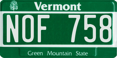 VT license plate NOF758