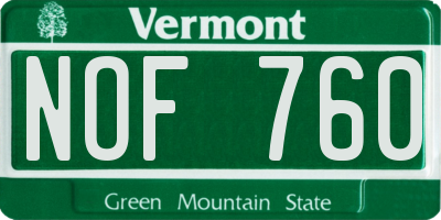 VT license plate NOF760