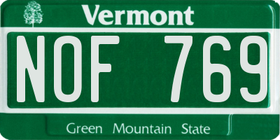 VT license plate NOF769