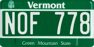 VT license plate NOF778