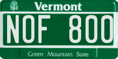 VT license plate NOF800