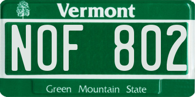 VT license plate NOF802