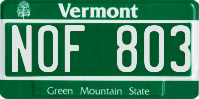 VT license plate NOF803