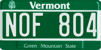 VT license plate NOF804