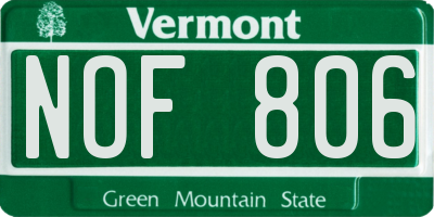 VT license plate NOF806