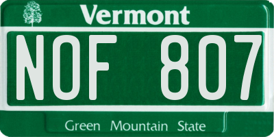 VT license plate NOF807