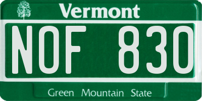VT license plate NOF830