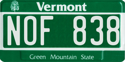 VT license plate NOF838