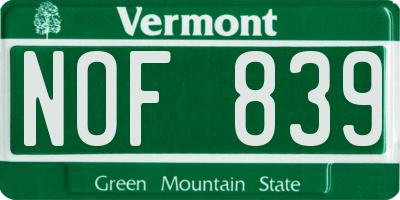 VT license plate NOF839