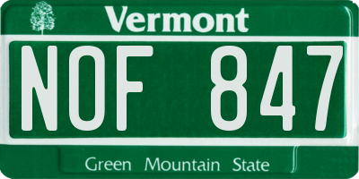 VT license plate NOF847