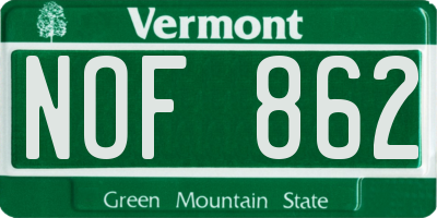 VT license plate NOF862