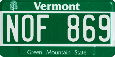 VT license plate NOF869