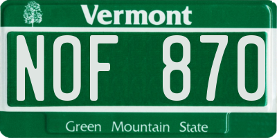 VT license plate NOF870