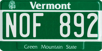 VT license plate NOF892