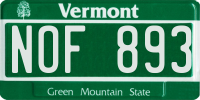 VT license plate NOF893