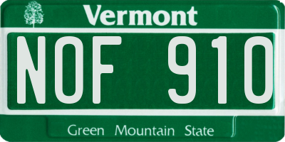 VT license plate NOF910