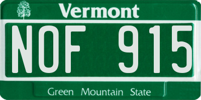 VT license plate NOF915