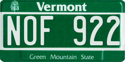 VT license plate NOF922