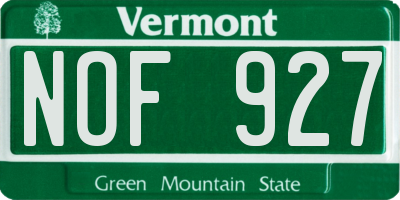 VT license plate NOF927