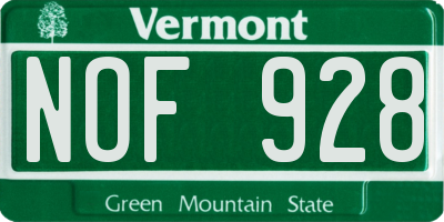 VT license plate NOF928