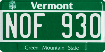 VT license plate NOF930